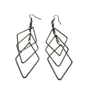 Triple Layer Diamond Shape Geometric Dangle Earrings Silver-Tone Lightweight